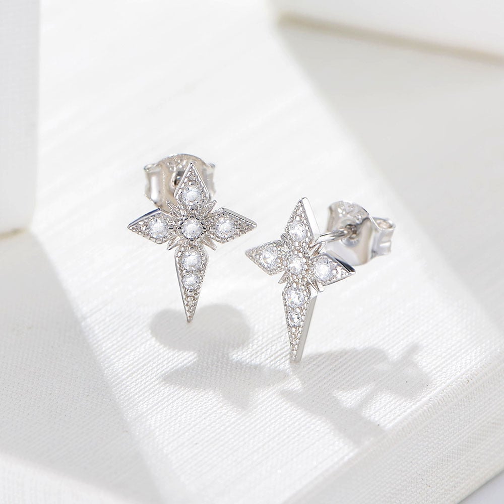 Sterling Silver Cubic Zirconia Cross Earrings