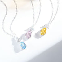 Teardrop Cubic Zirconia Pendant Necklace with 925 Sterling Silver Chain