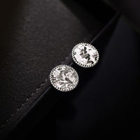 Round Geometric Crushed Ice 925 Sterling Silver Stud Earrings