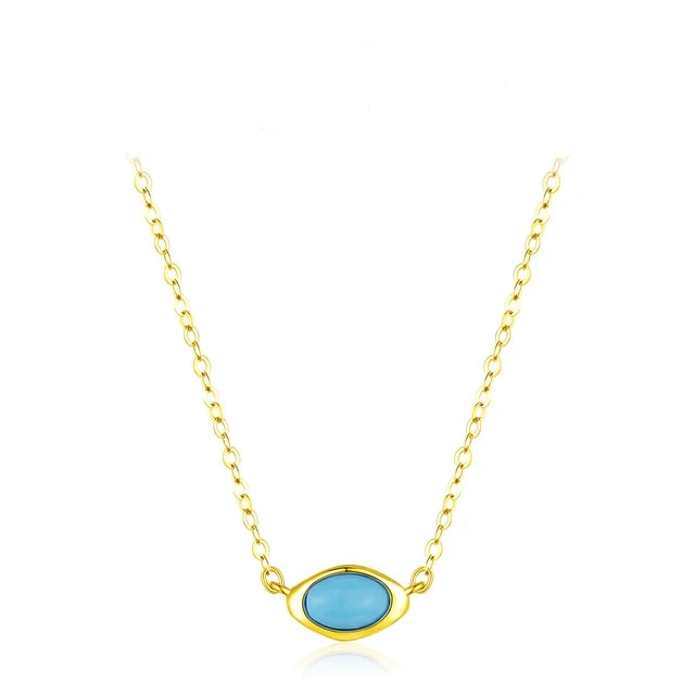 Sterling Silver Oval Turquoise Pendant Necklace