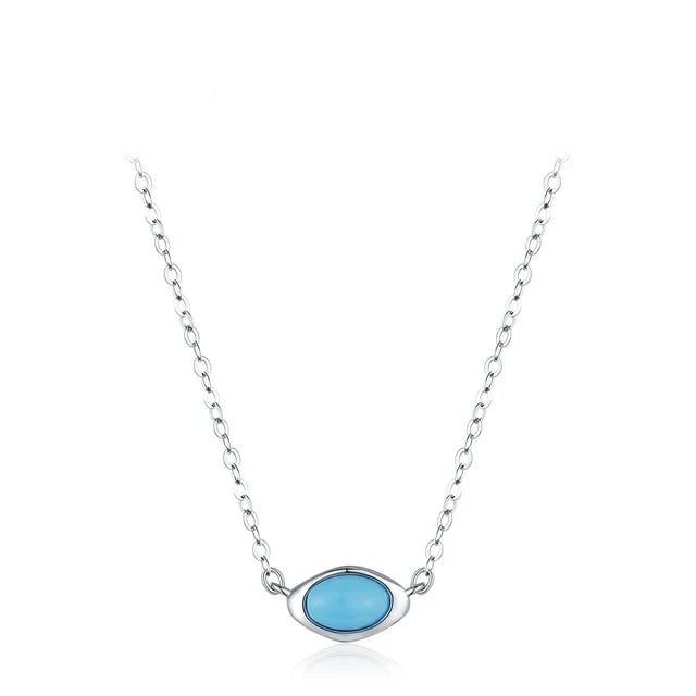 Sterling Silver Oval Turquoise Pendant Necklace
