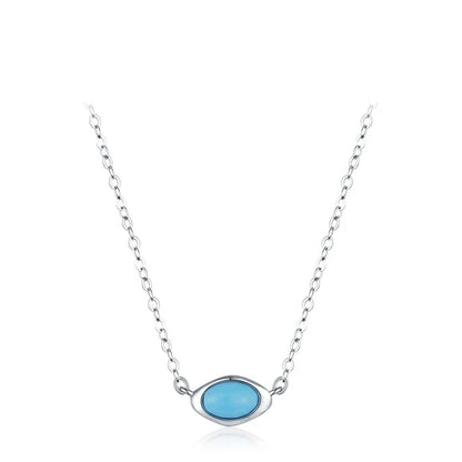 Sterling Silver Oval Turquoise Pendant Necklace