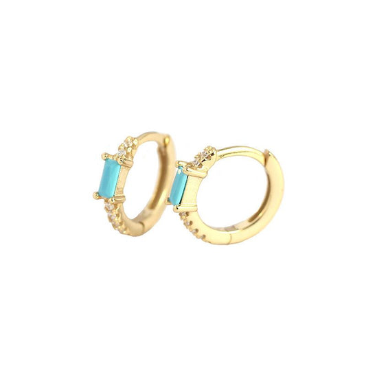 Rectangular Cubic Zirconia Hoop Earrings, S925 Sterling Silver