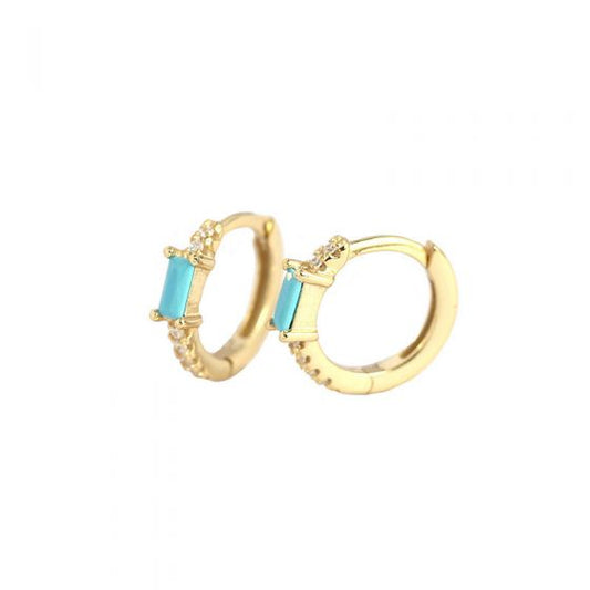 Rectangular Cubic Zirconia Hoop Earrings, S925 Sterling Silver