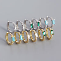Rectangular Cubic Zirconia Hoop Earrings, S925 Sterling Silver