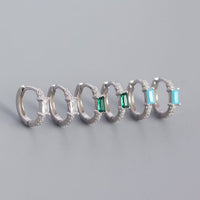 Rectangular Cubic Zirconia Hoop Earrings, S925 Sterling Silver
