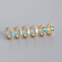 Rectangular Cubic Zirconia Hoop Earrings, S925 Sterling Silver