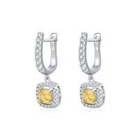 Square Sugar Cubic Zirconia Hoop Earrings, 925 Sterling Silver