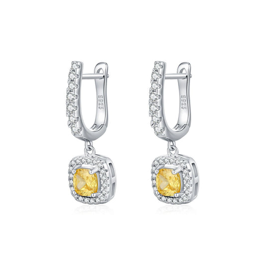 Square Sugar Cubic Zirconia Hoop Earrings, 925 Sterling Silver