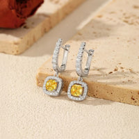Square Sugar Cubic Zirconia Hoop Earrings, 925 Sterling Silver