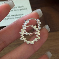 Geometric Textured Wave Sterling Silver Hoop Earrings