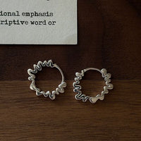 Geometric Textured Wave Sterling Silver Hoop Earrings