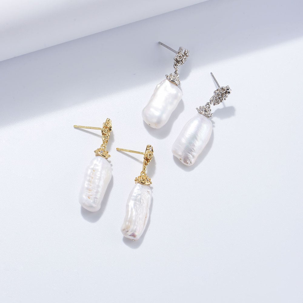 Sterling Silver Large Flower Baroque Pearl Earrings