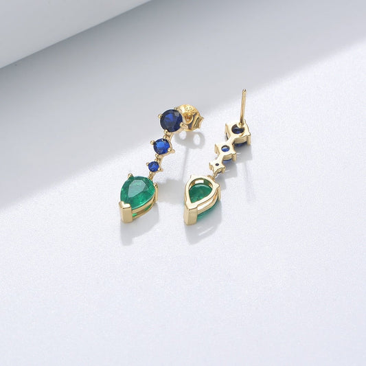 Sterling Silver Blue & Green Dangle Drop Earrings