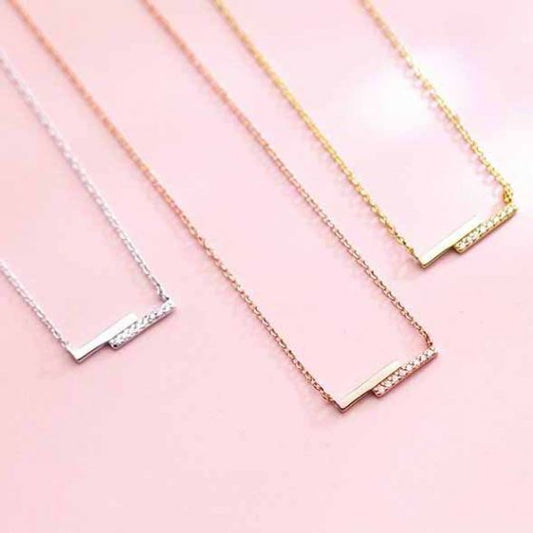 Irregular CZ Stick Sterling Silver Necklace