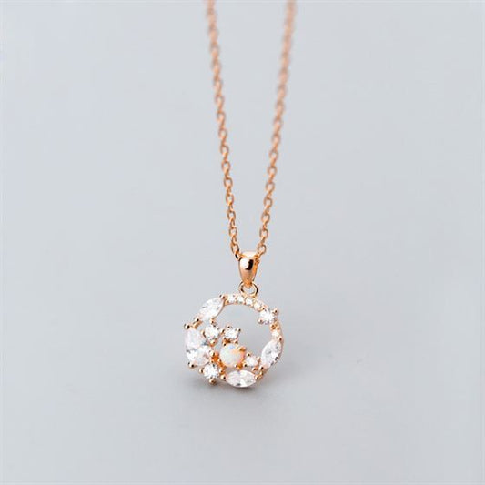 Created Opal Circle Necklace in 925 Sterling Silver