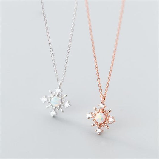 Created Opal Snowflake Necklace in 925 Sterling Silver