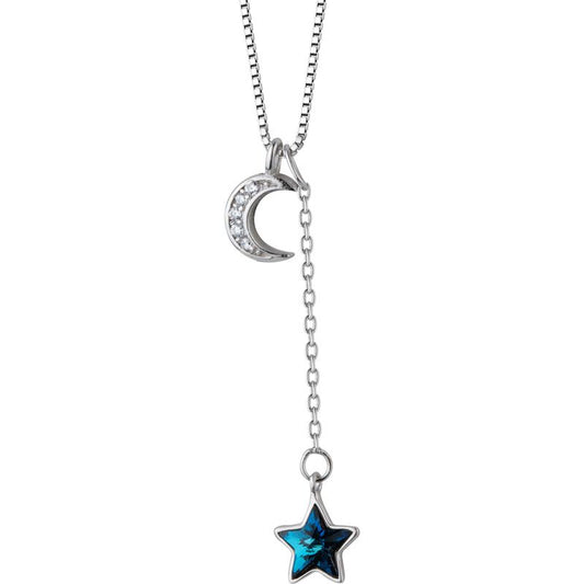 Crescent Moon and Star CZ 925 Sterling Necklace