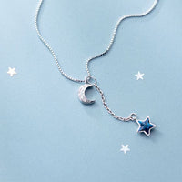 Crescent Moon and Star Crystal 925 Sterling Necklace
