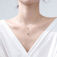 Crescent Moon and Star Crystal 925 Sterling Necklace