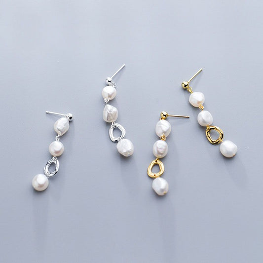 Irregular Created Pearl Sterling Silver Drop Earrings