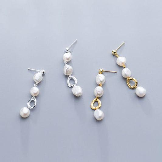 Irregular Created Pearl Sterling Silver Drop Earrings