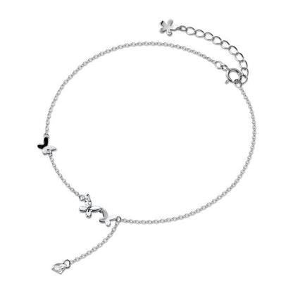 Double Butterfly and Flower 925 Sterling Silver Anklet