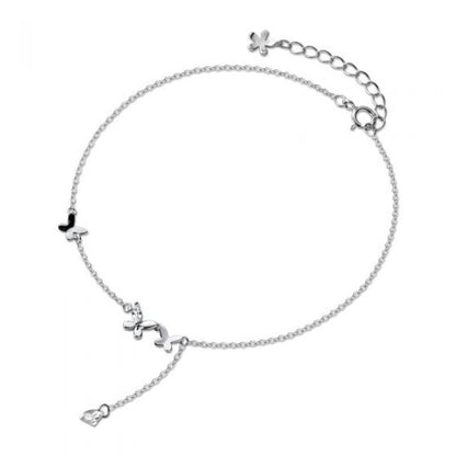 Double Butterfly and Flower 925 Sterling Silver Anklet
