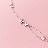 Double Butterfly and Flower 925 Sterling Silver Anklet