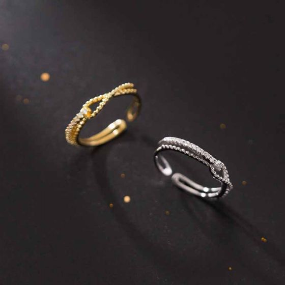 CZ Row Cross Adjustable 925 Sterling Silver Ring