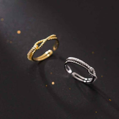 CZ Row Cross Adjustable 925 Sterling Silver Ring