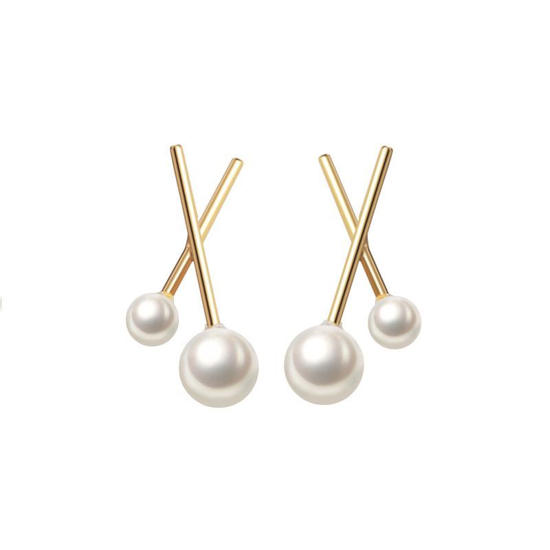 Shell Pearl Cross 925 Sterling Silver Stud Earrings