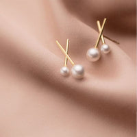 Shell Pearl Cross 925 Sterling Silver Stud Earrings