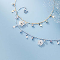 Sweet White Flower Crystal Sterling Silver Bracelet