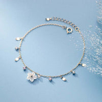Sweet White Flower Crystal Sterling Silver Bracelet
