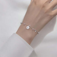 Sweet White Flower Crystal Sterling Silver Bracelet