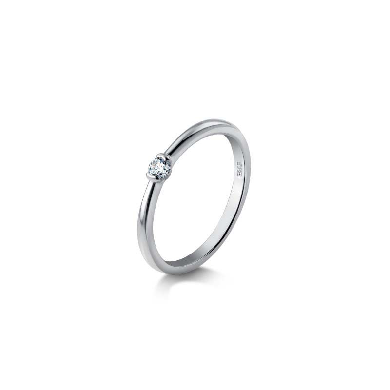 Minimal Round Crystal Sterling Silver Ring