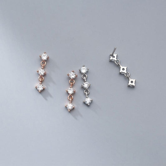 Round CZ 925 Sterling Silver Dangle Earrings