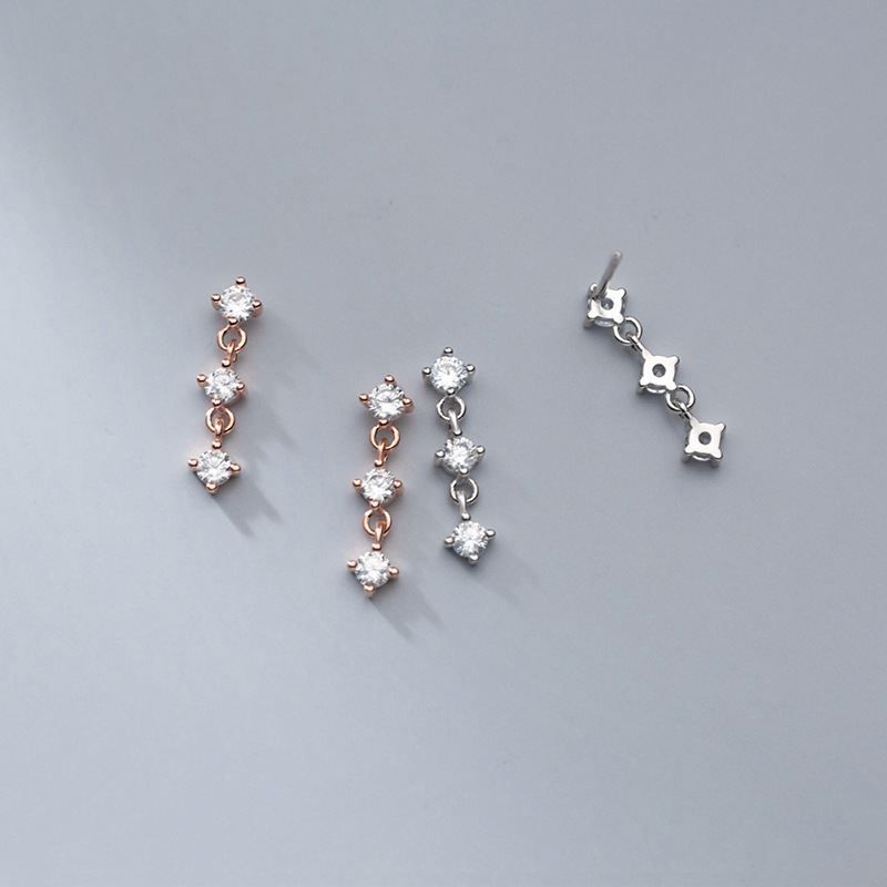 Round Crystal 925 Sterling Silver Dangle Earrings