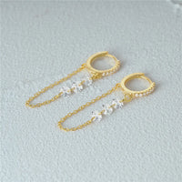 Sterling Silver Long Chain Hoop Earrings