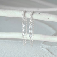 Sterling Silver Long Chain Hoop Earrings