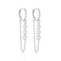 Sterling Silver Long Chain Hoop Earrings