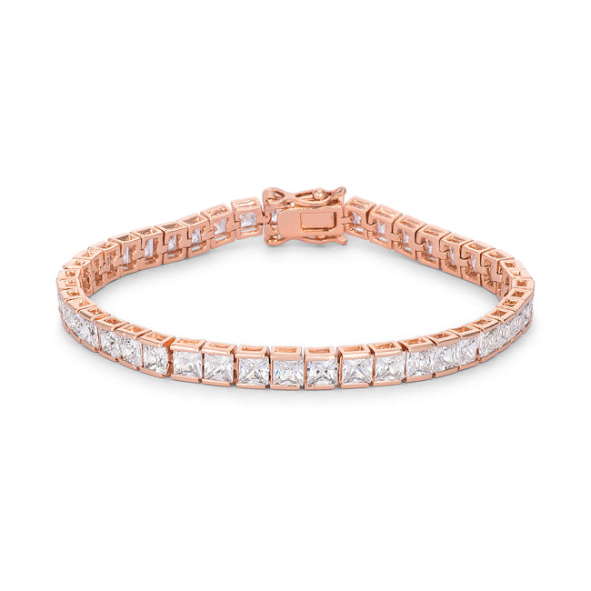 Princess Cut Crystal Tennis Bracelet, 7in Rose Goldtone
