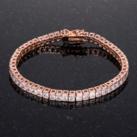 Princess Cut Crystal Tennis Bracelet, 7in Rose Goldtone