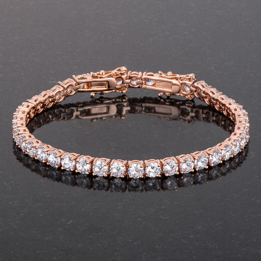 17.6 Ct Rose Gold Tennis Bracelet with Round Cubic Zirconia