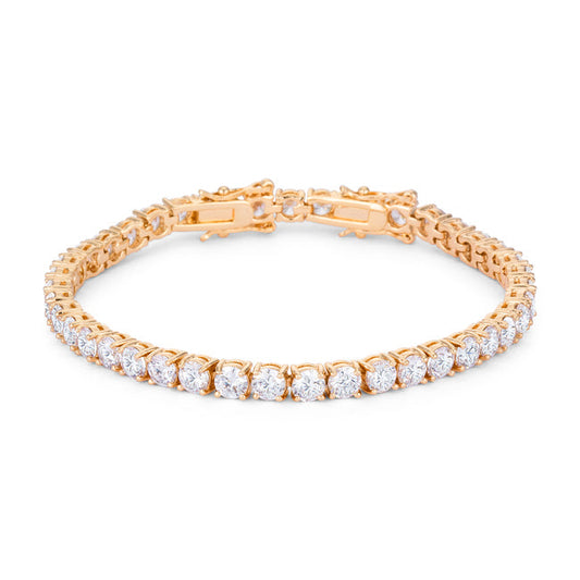 Gold Plated Tennis Bracelet with Round Cubic Zirconia (17.6 Ct)