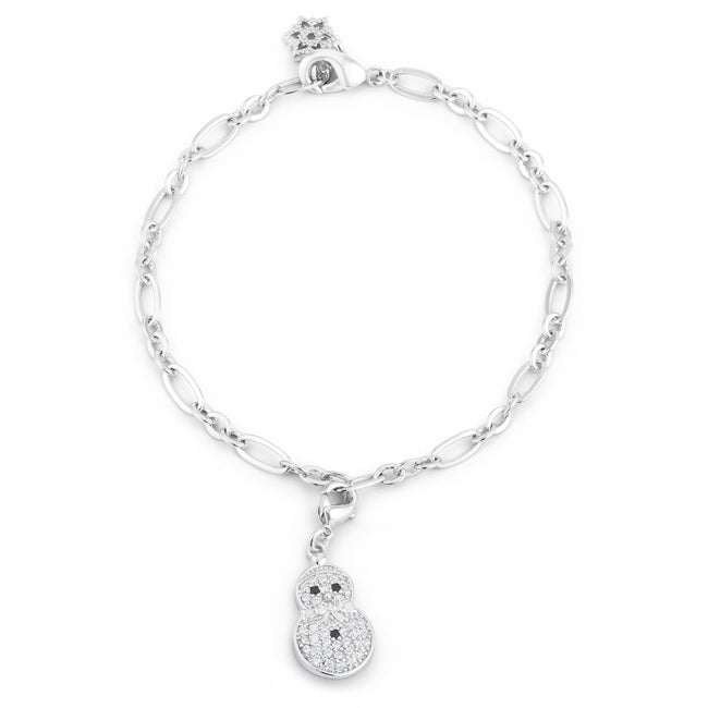 Snowman Crystal Rhodium Holiday Charm Bracelet