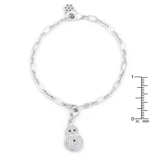 Snowman CZ Rhodium Holiday Charm Bracelet