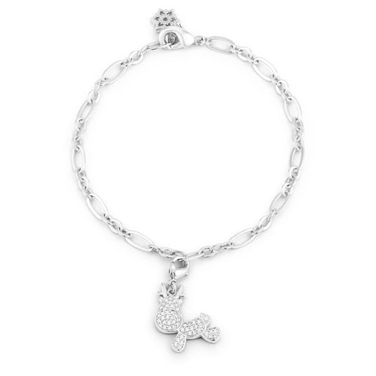 Rudy Reindeer Charm Bracelet, 0.25 ct CZ Rhodium