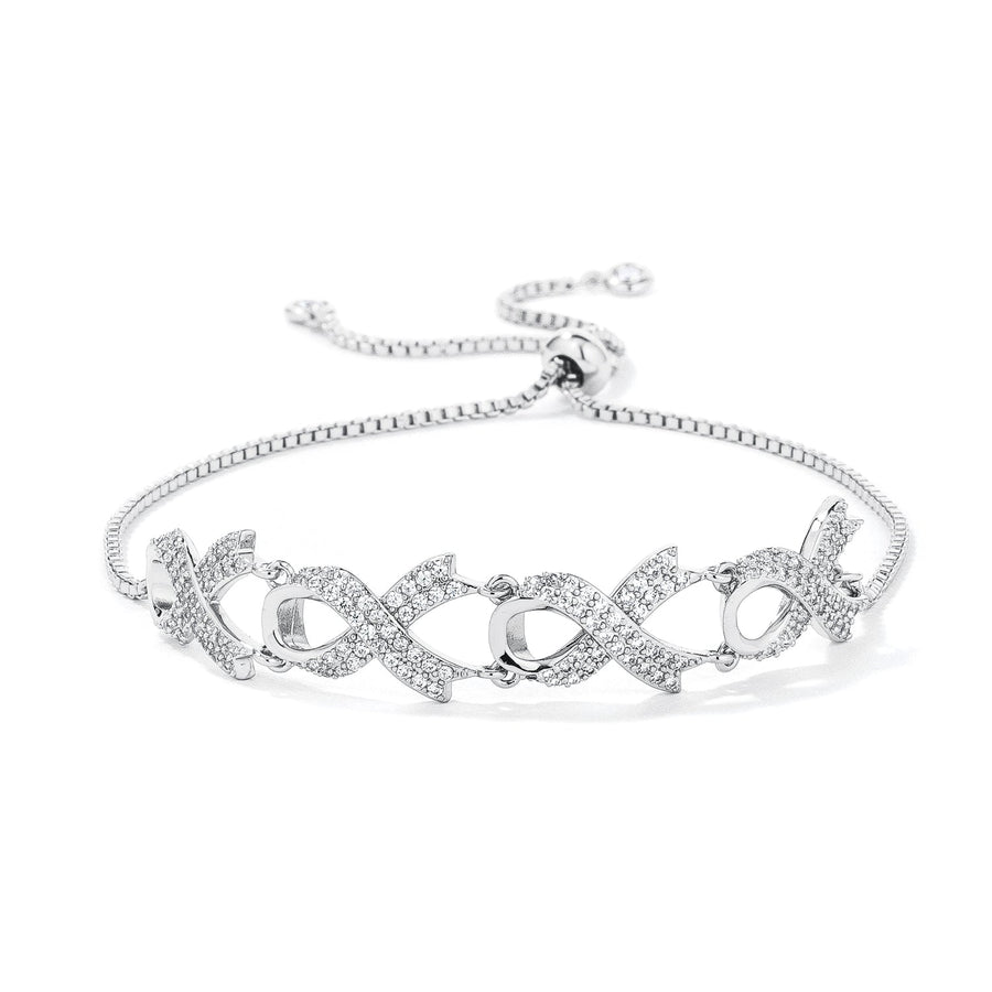 Rhodium Plated Pave Crystal Ribbon Bracelet